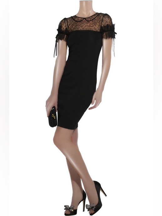 Extremely Rare Red Valentino Black Lace Trimmed Wool Dress Nwt Size L — image 4 of 8